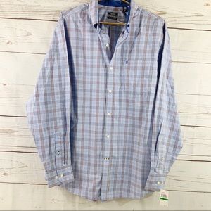 IZOD Ling Sleeve Plaid Button Down Mens Shirt Size L